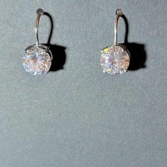 Sterling Silver Round Cubic Zirconia Drop Earrings - Picture 1 of 8